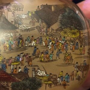 Vintage Hand Painted Inside Decorative Glass Snuff Perfume Bottle with Red Cap